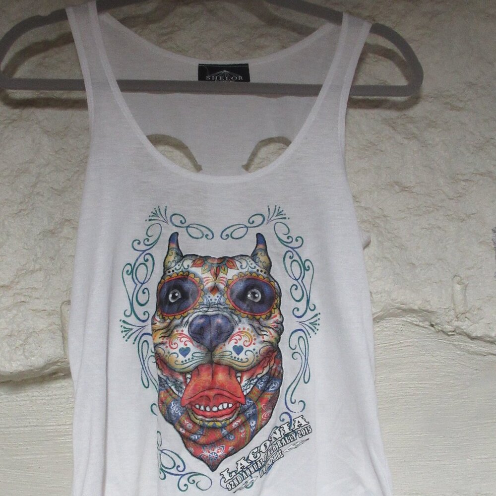 Laconia Day of the Dead Sugar Skull Pitbull Tank Top Size M